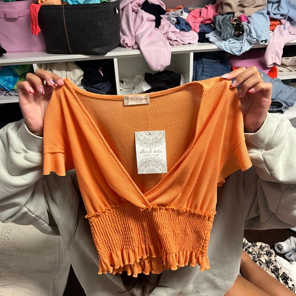 Altar'd State Orange Ribbed Crop Blouse